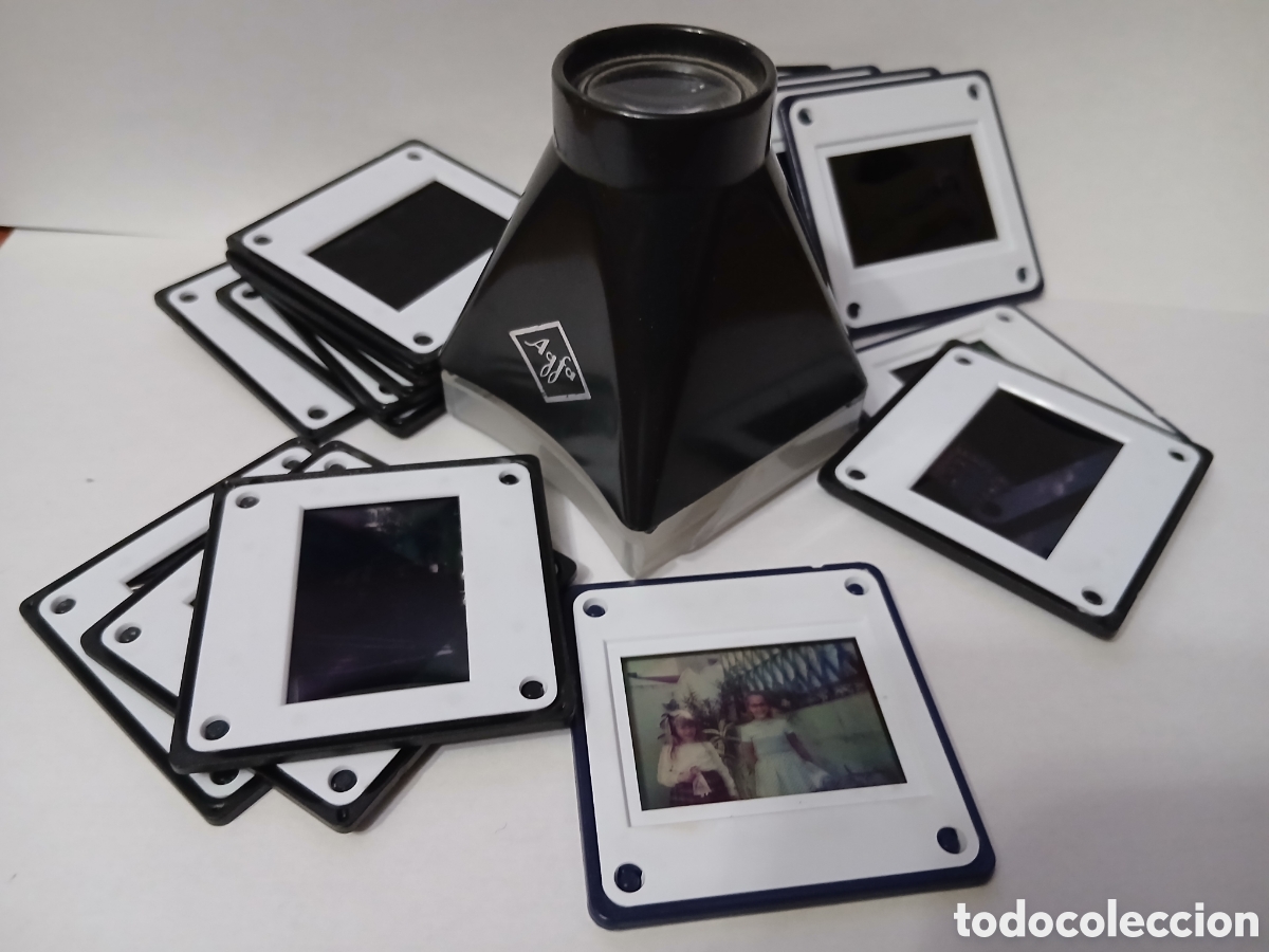 Fotograf&iacute;a antigua: Visor de diapositivas + 17 diapositivas con marco de pl&aacute;stico (cada marco una fotograf&iacute;a distinta.