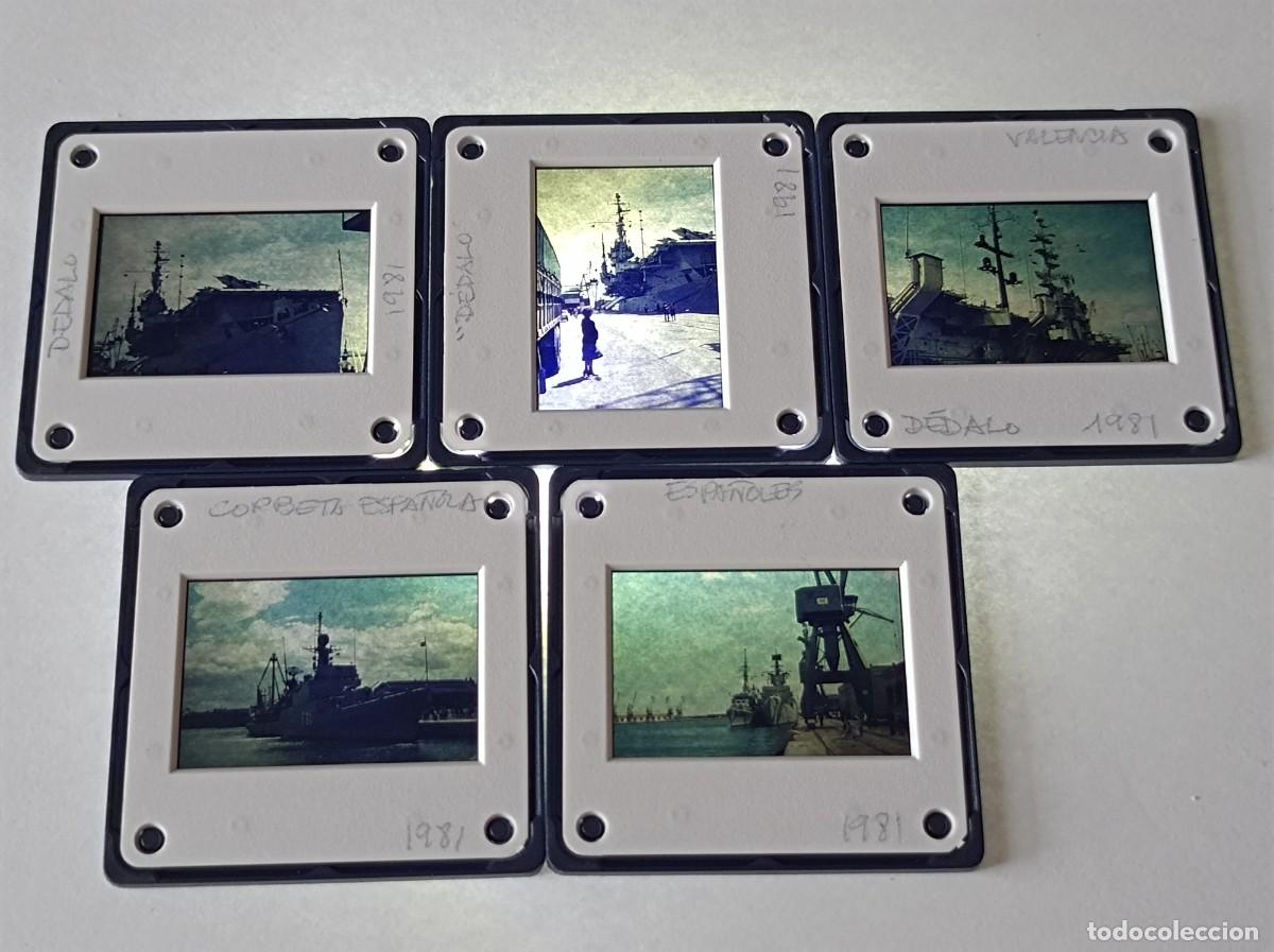 Fotograf&iacute;a antigua: 5 DIAPOSITIVAS BUQUES DE GUERRA EN EL PUERTO DE VALENCIA 1981 D&Eacute;DALO CORBETA