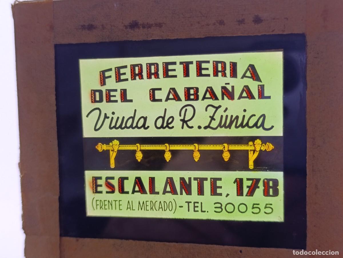 Antique Photography: Antigua Publicidad para cines, Ferreter&iacute;a del Caba&ntilde;al, positivo en cristal, unos 10 x 8 cms.