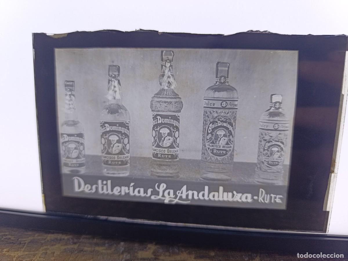 Antique Photography: Antigua publicidad en cristal, Destiler&iacute;as La Andaluza, Rute, unos 15 x 9 cms.
