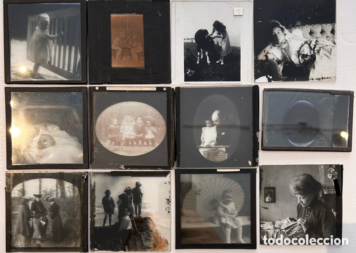 Fotograf&iacute;a antigua: Lote de 23 antiguos negativos y fotograf&iacute;as sobre vidrio &ndash; retratos y escenas familiares