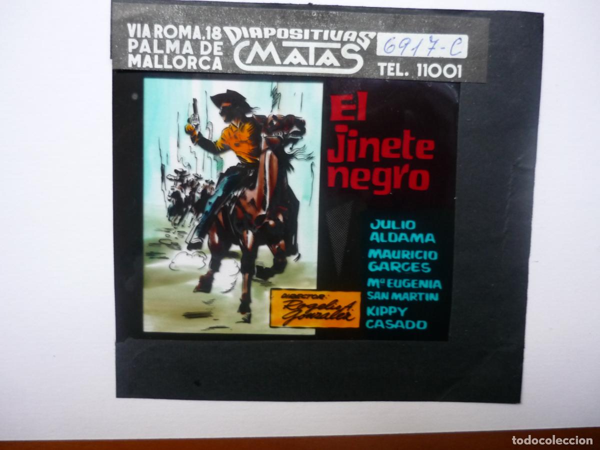 Fotograf&iacute;a antigua: el jinete negro - transparencia antigua para cine - diapositivas mata - julio aldama western
