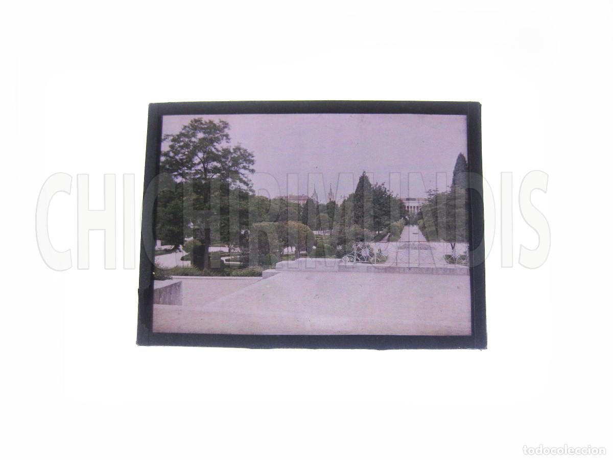 Fotograf&iacute;a antigua: PLACA AUTOCROMA DE LOS JARDINES DE CECILIO RODRIGUEA DEL RETIRO DE MADRID