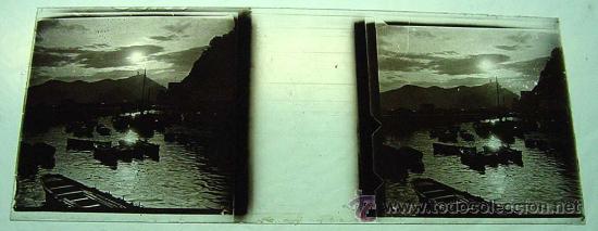 Fotografia antica: ANTIGUA FOTOGRAFIA ESTEREOSCOPICA DE CRISTAL - PUERTO - MIDE 10,5 X 4,5 CMS. - TAL COMO SE VE EN LA