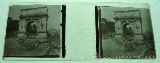 Fotografia antica: ANTIGUA FOTOGRAFIA ESTEREOSCOPICA DE CRISTAL - PUERTA ROMANA - MIDE 10,5 X 4,5 CMS. - TAL COMO SE VE