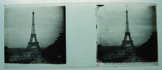Photographie ancienne: ANTIGUA FOTOGRAFIA ESTEREOSCOPICA DE CRISTAL - ESTEREOCOPIA - PARIS - TORRE EIFFEL - MIDE 10,5 X 4,5
