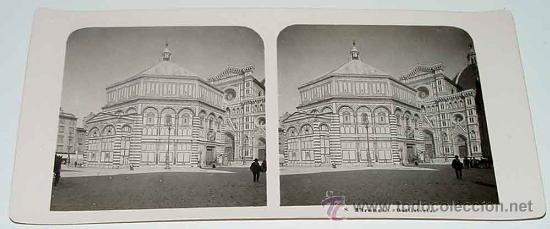 Fotografia antiga: ANTIGUA FOTOGRAFIA ESTEREOSCOPICA DE FIRENZE - ITALIA - BATTISTERIO - MIDE 18 X 8,5 CMS - ED. GESELL