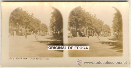 Fotografia antiga: (ES-42)FOTOGRAFIA ESTEREOSCOPICA DE GRANADA-PLAZA DE SAN NICOLAS
