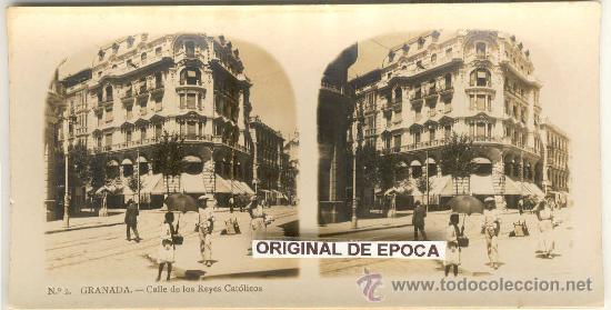 Fotografia antiga: (ES-40)FOTOGRAFIA ESTEREOSCOPICA DE GRANADA-CALLE DE LOS REYES CATOLICOS
