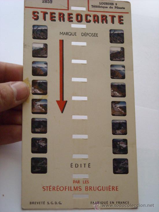Fotografia antica: Tira 8 fotografias estereoscopicas Bruguiere en color Lourdes 9 Teleferico du Pibeste