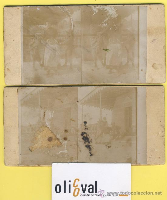 Fotografia antica: Estereoscopicas 3 de 164 x 80  y 2de 90 x 180 mm matilde relata sus vacaciones textos dorso  190?