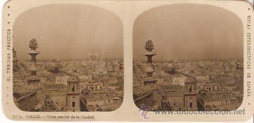 Fotograf&iacute;a antigua: FOTOGRAFIA ESTEORCOSPICA CADIZ  VISTA PARCIAL DE LA CIUDAD