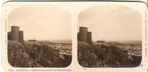 Fotograf&iacute;a antigua: FOTOGRAFIA ESTEORCOSPICA ALMERIA MURALLA DEL CASTILLO DE SAN CRISTOBAL