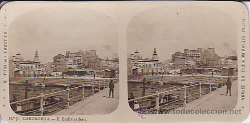 Fotograf&iacute;a antigua: COLECCION EL TURISMO PRACTICO FOTO ESTEREOSCOPICA CARTAGENA EL EMBARCADERO