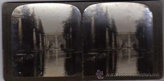 Fotografia antica: Esterosc&oacute;pica. Rusia. Avenida de las fuentes y Palacio Imperial de Peterhof.