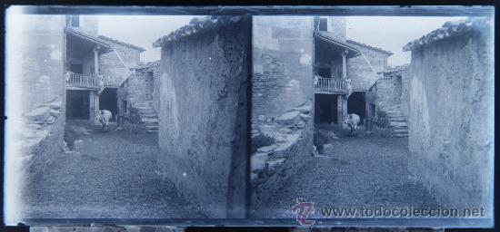Fotografia antiga: NUMULITE CRI111 Cristal estereosc&oacute;pico Casa Masia Pirineo ? Vaca Imagen rural antigua