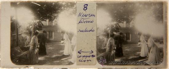 Fotografia antiga: NUMULITE CRI020 Cristal Estereosc&oacute;pico Saludo se&ntilde;ora cort&eacute;s composici&oacute;n imagen de &eacute;poca