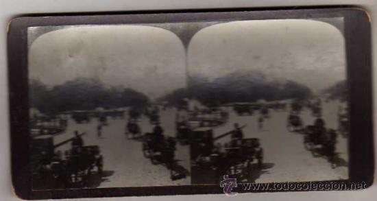 Fotografia antiga: Estereoscopica  Vista carruajes, coches de caballos.