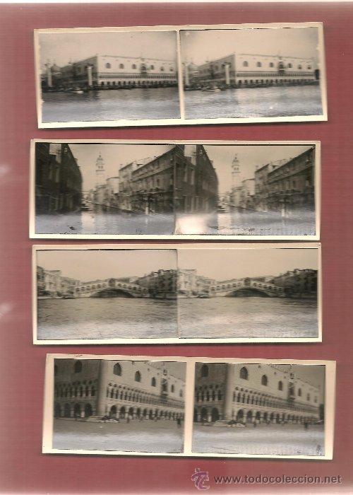 Fotograf&iacute;a antigua: 4 FOTOGRAFIAS ESTEREOSCOPICAS VENEZIA plaza de san Marcos, palacio del Duce