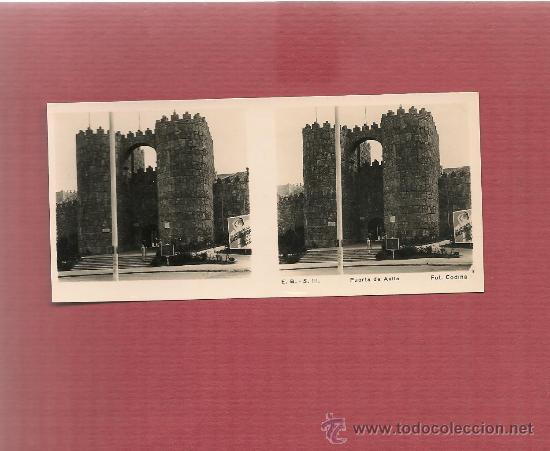 Fotografia antiga: 01443  FOTOGRAFIA ESTEREOSCOPICA AVILA  PUERTA DE AVILA E B serie III