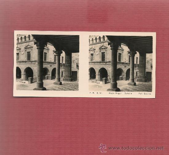 Fotografia antiga: 01444 FOTOGRAFIA ESTEREOSCOPICA PUEBLO ESPA&Ntilde;OL plaza mayor detalle E B serie III fot Codina