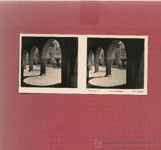 Fotografia antiga: 01445 FOTOGRAFIA ESTEREOSCOPICA PUEBLO ESPA&Ntilde;OL plaza Catalana E B serie III fot Codina