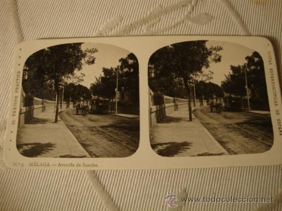Fotograf&iacute;a antigua: ANTIGUA FOTOGRAFIA VISTA ESTEREOSCOPICA ORIGINAL MALAGA TRANVIA, ES DE P.P.S.XX 100X100 ORIGINAL.