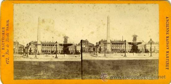 Fotografia antiga: VISTA ESTEROSCOPICA PARIS FRANCIA SIGLO XIX PLAZA DE LA CONCORDIA