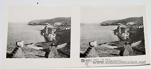 Fotografia antica: ANTIGUA FOTO  ESTEREOSCOPICA DE LA COSTA BRAVA - CADAQUES - 6 X 13 CMS - RELLEY - EL ESCANER TOMADO
