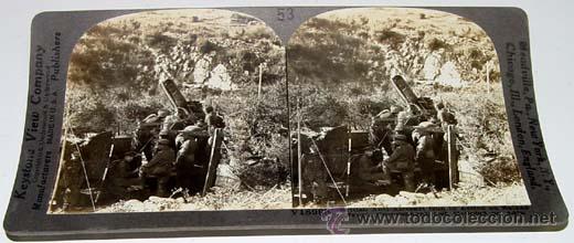 Fotografia antica: EJERCITO ANTI-AEREO BRITANICO EN ACCION - ED. KEYSTONE VIEW COMPANY - MADE IN U.S.A - MIDE 18 X 9 CM