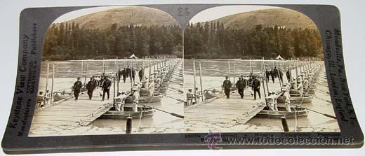 Fotografia antica: INSPECCION DE UNA BRIGADA EN EL FRENTE - ED. KEYSTONE VIEW COMPANY - MADE IN U.S.A - MIDE 18 X 9 CMS