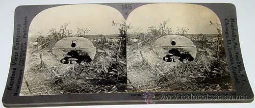 Fotografia antiga: DESTRUIDA LA CUPULA DE UN PUESTO DE DISPARO - ED. KEYSTONE VIEW COMPANY - MADE IN U.S.A - MIDE 18 X