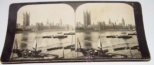 Fotografia antiga: ANTIGUA ESTEREOSCOPIA DEL PARLAMENTO DE LONDRES (INGLATERRA) - MIDE 18X9 CMS.