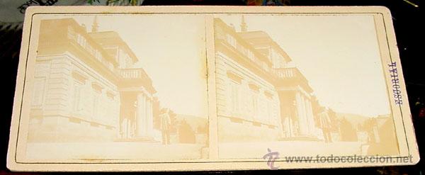 Fotografia antiga: ANTIGUA FOTO ESTEREOSCOPICA DE EL ESCORIAL - CASITA DE ABAJO  - 18 X 8,5 CMS. FINALES XIX PRINCIPIOS