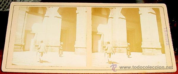 Fotografia antiga: ANTIGUA FOTO ESTEREOSCOPICA DE EL ESCORIAL - PARTE TRASERA MARCADA EN AZUL MONASTERIO - 18 X 8,5 CMS