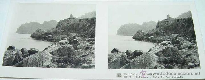 Fotografia antiga: ANTIGUA FOTO ESTEREOSCOPICA DE MALLORCA . POLLENSA CALA DE SAN VICENTE, 2&ordf; SERIE NUM. 9 - MIDE 13 X