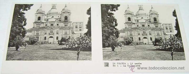 Fotografia antiga: ANTIGUA FOTOGRAFIA ESTEREOCOPICA DE LA LA GRANJA - LA COLEGIATA - 1&ordf; SERIE - NUM. 1 - MIDE  13 X 6 C