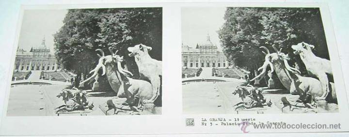 Fotografia antiga: ANTIGUA FOTOGRAFIA ESTEREOCOPICA DE LA  GRANJA - PALACIO - 1&ordf; SERIE - NUM. 3 - MIDE  13 X 6 CMS APRO