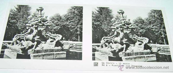 Fotografia antiga: ANTIGUA FOTOGRAFIA ESTEREOCOPICA DE LA  GRANJA - FUENTE DE LOS DRAGONES - 1&ordf; SERIE - NUM. 6 - MIDE
