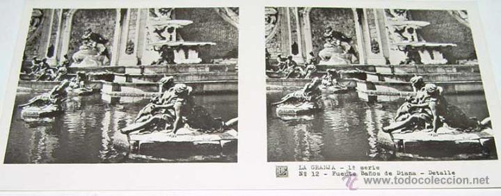 Fotografia antiga: ANTIGUA FOTOGRAFIA ESTEREOCOPICA DE LA  GRANJA - FUENTE BA&Ntilde;OS DE DIANA - 1&ordf; SERIE - NUM. 11 - MIDE