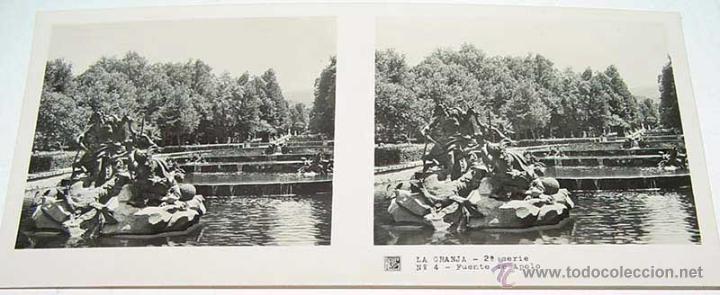 Fotografia antiga: ANTIGUA FOTOGRAFIA ESTEREOCOPICA DE LA  GRANJA - FUENTE DE APOLO - 2&ordf; SERIE - NUM. 4 - MIDE  13 X 6