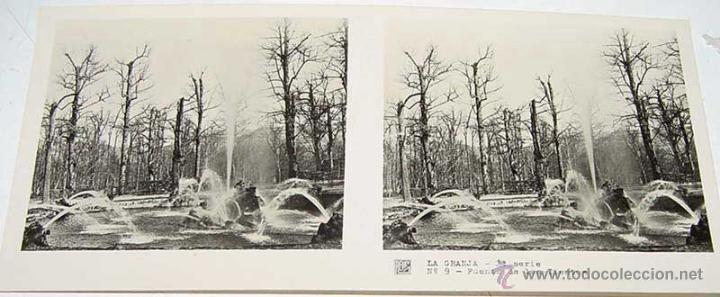 Fotografia antiga: ANTIGUA FOTOGRAFIA ESTEREOCOPICA DE LA  GRANJA - FUENTE DE LOS TIENTOS - 2&ordf; SERIE - NUM. 9 - MIDE  1