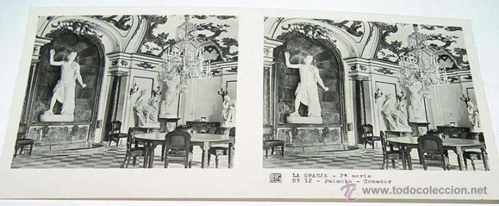 Fotografia antiga: ANTIGUA FOTOGRAFIA ESTEREOCOPICA DE LA  GRANJA - PALACIO - COMEDOR - 2&ordf; SERIE - NUM. 12 - MIDE  13 X
