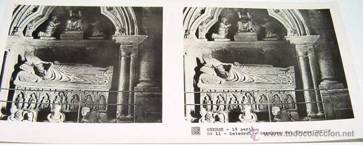 Fotografia antiga: ANTIGUA FOTOGRAFIA ESTEREOCOPICA DE ORENSE - CATEDRAL - SEPULCRO DEL OBISPO MARI&Ntilde;O - 1&ordf; SERIE - NUM.