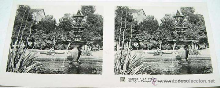 Fotografia antiga: ANTIGUA FOTOGRAFIA ESTEREOCOPICA DE ORENSE - PARQUE DE SAN LAZARO - 1&ordf; SERIE - NUM. 15 - MIDE  13 X
