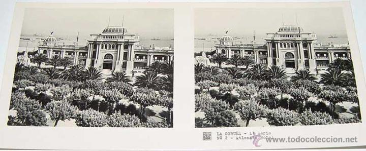 Fotografia antiga: ANTIGUA FOTOGRAFIA ESTEREOCOPICA DE LA CORU&Ntilde;A - ATLANTIC HOTEL - 1&ordf; SERIE - NUM. 2 - MIDE  13 X 6 CM