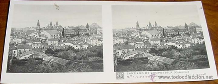 Fotografia antiga: ANTIGUA FOTO ESTEREOSCOPICA DE SANTIAGO DE COMPOSTELA. VISTA GENERAL - 1&ordf; SERIE NUM. 1 - MIDE 13 X 6