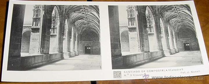 Fotografia antiga: ANTIGUA FOTO ESTEREOSCOPICA DE SANTIAGO DE COMPOSTELA. CATEDRAL CLAUSTRO, FOTO J. NONEIL  - 1&ordf; SERIE