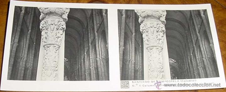 Fotografia antiga: ANTIGUA FOTO ESTEREOSCOPICA DE SANTIAGO DE COMPOSTELA.COLUMNNA PORTICO DE LA GLORIA, FOTO J. NONEIL