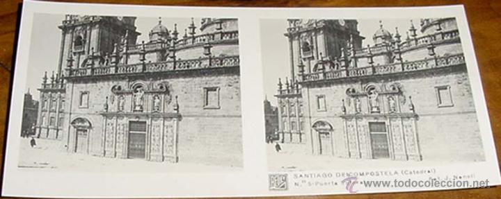 Fotografia antiga: ANTIGUA FOTO ESTEREOSCOPICA DE SANTIAGO DE COMPOSTELA.CATEDRAL, PUERTA LATERAL, FOTO J. NONEIL  - 1&ordf;